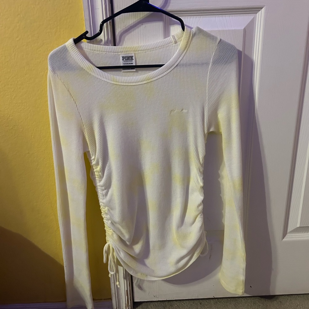 PINK Victoria's Secret Yellow and White Long Sleeve Tee